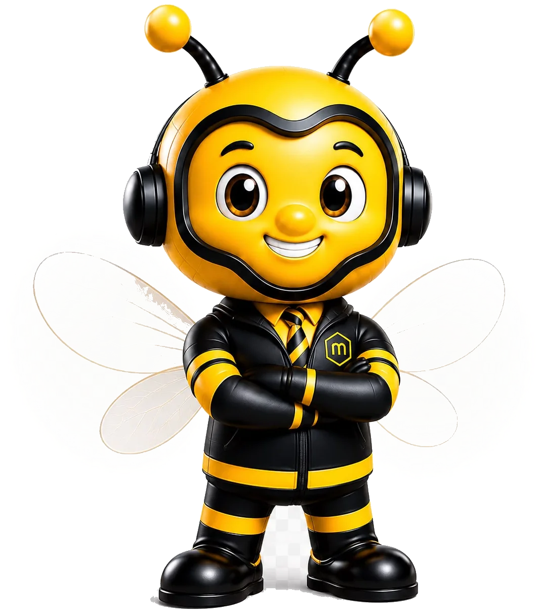 myBizZone mascot — a friendly bee in a business suit